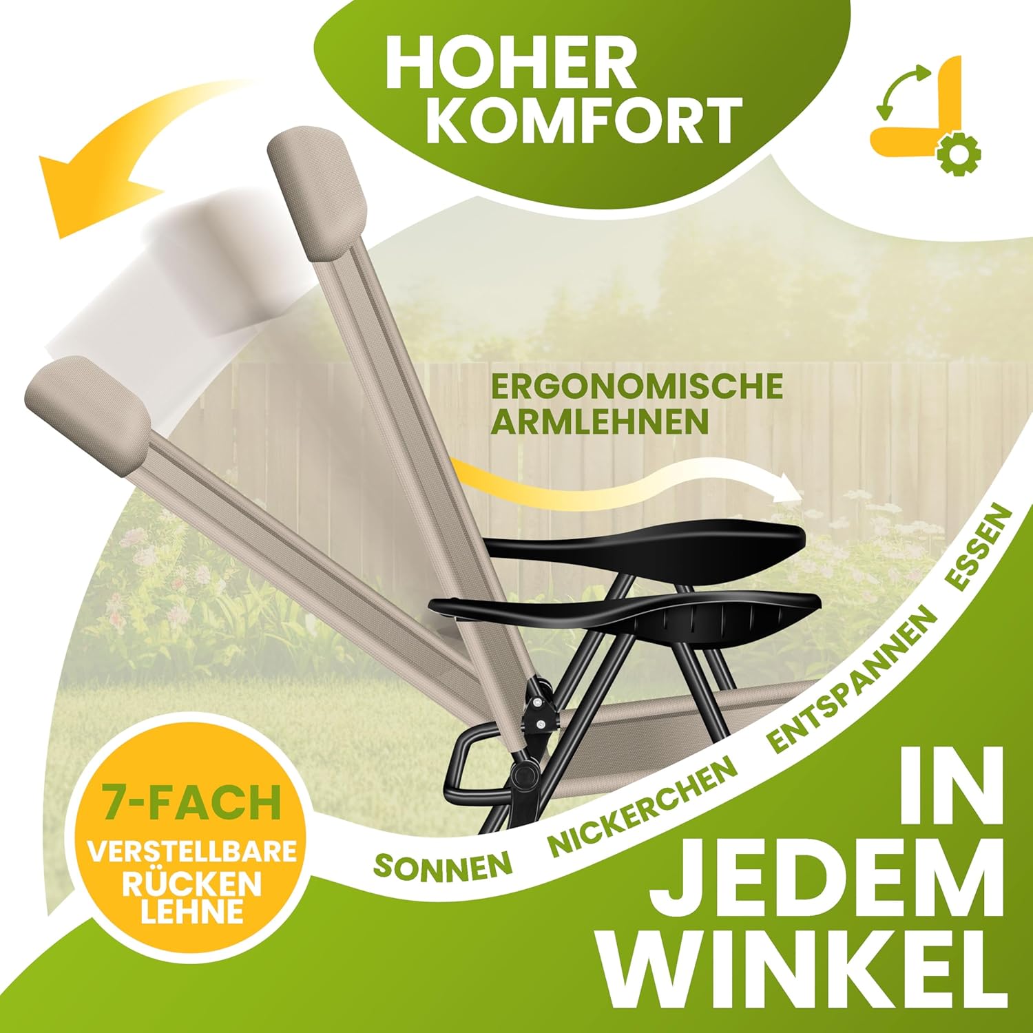 KESSER® 2er Set Gartenstuhl – Hochlehner, verstellbar, Armlehnen, Aluminium