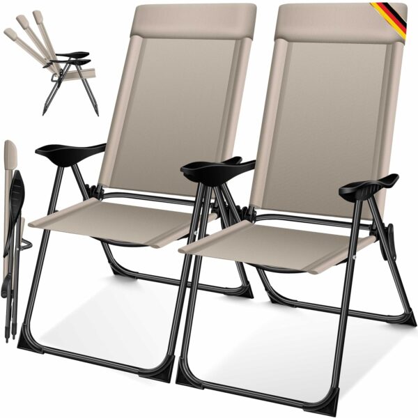 KESSER® 2er Set Gartenstuhl – Hochlehner, verstellbar, Armlehnen, Aluminium