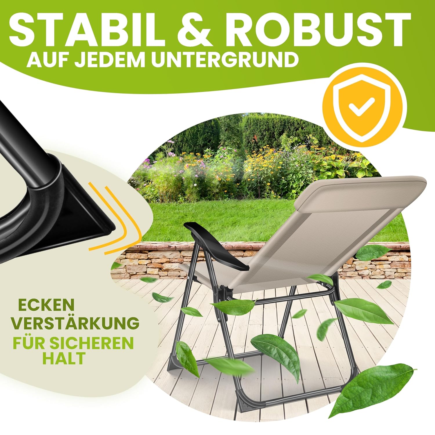 KESSER® 2er Set Gartenstuhl – Hochlehner, verstellbar, Armlehnen, Aluminium