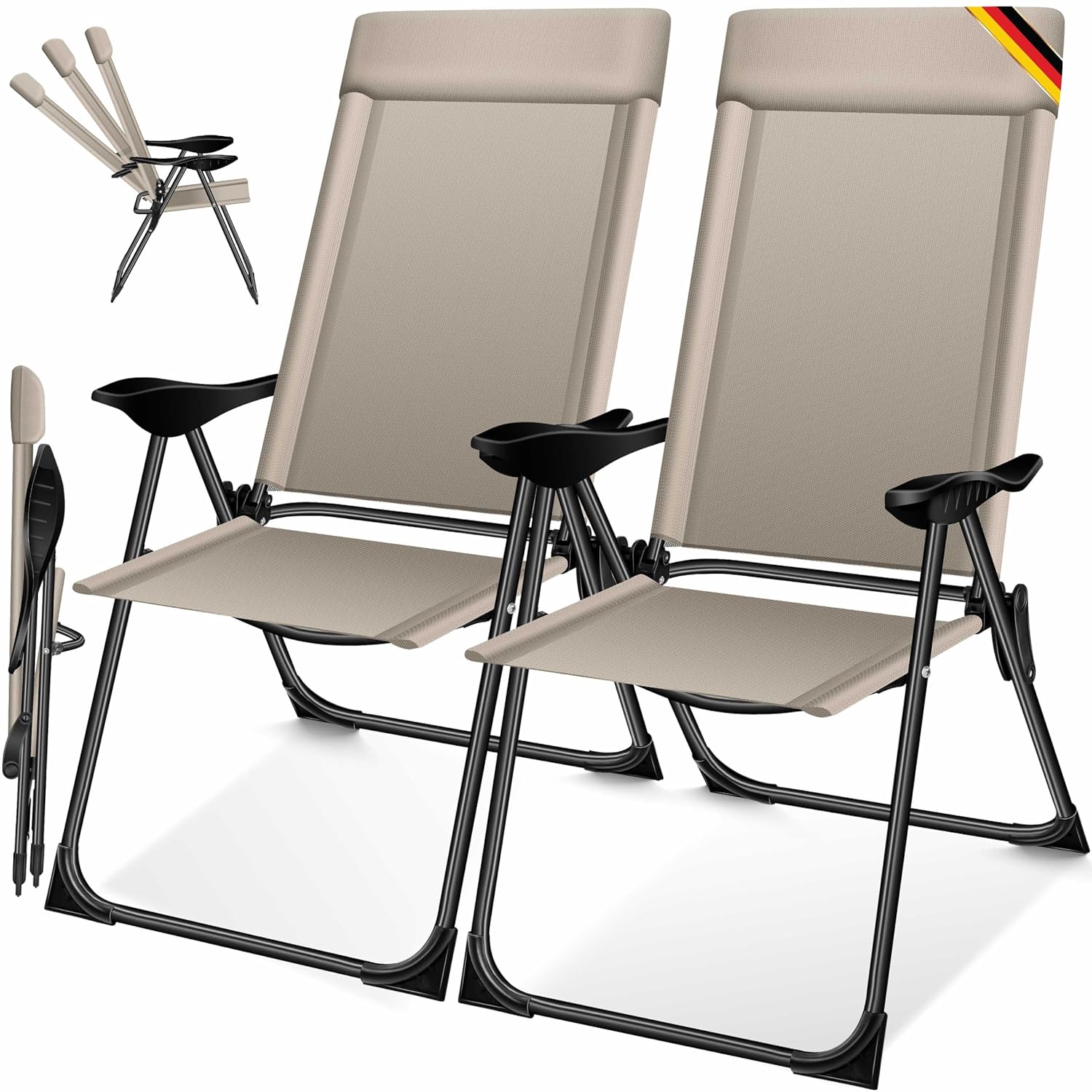KESSER® 2er Set Gartenstuhl – Hochlehner, verstellbar, Armlehnen, Aluminium