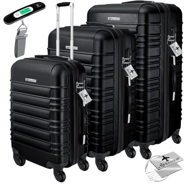 KESSER® 3‑teiliges Hartschalenkofferset – ABS‑Hartschale, 4‑Rollen‑Trolley, Schloss