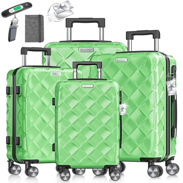 KESSER® 4‑teiliges Reisekoffer‑Set – ABS‑Hartschale, Zahlenschloss, 360°‑Rollen & Kofferwaage