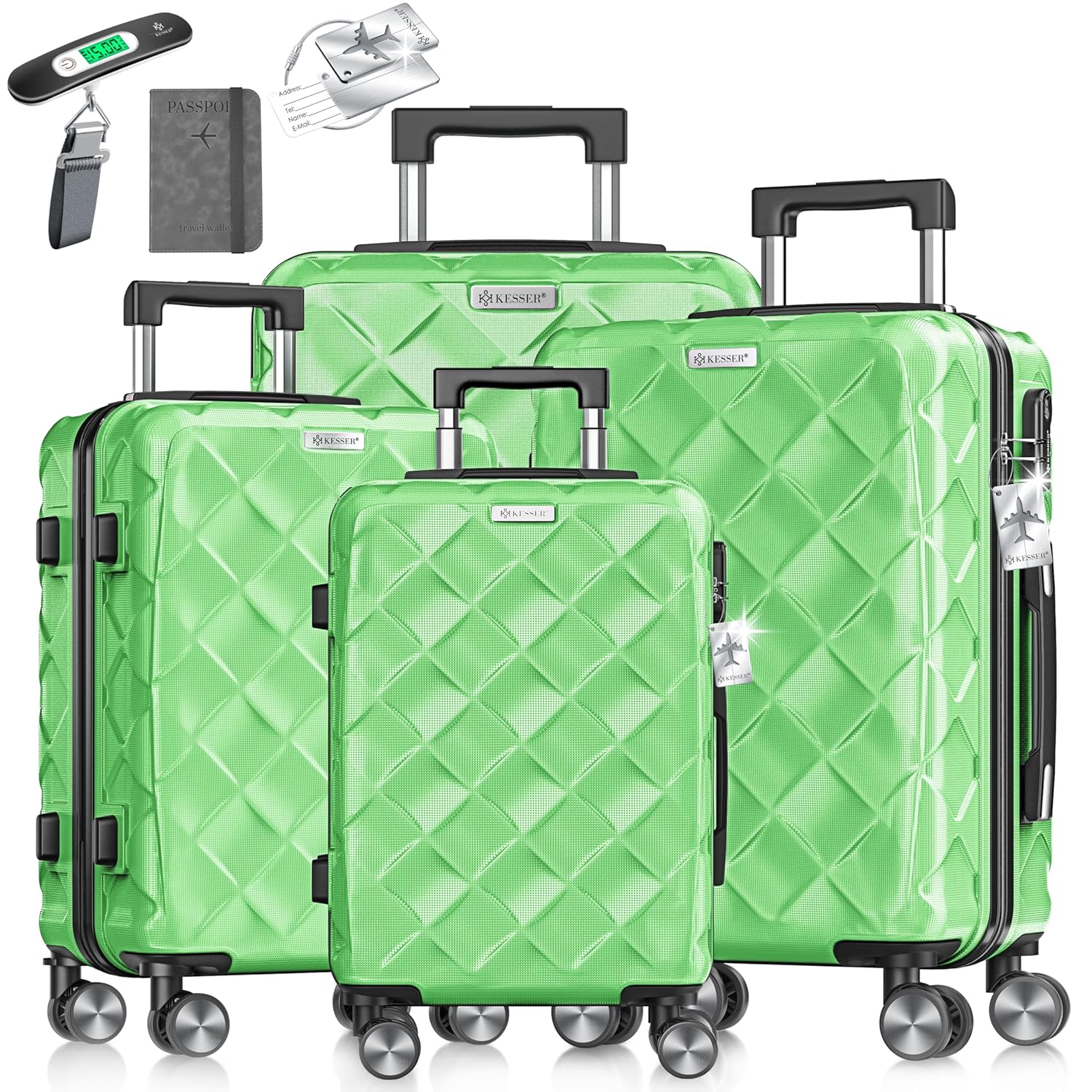 KESSER® 4‑teiliges Reisekoffer‑Set – ABS‑Hartschale, Zahlenschloss, 360°‑Rollen & Kofferwaage