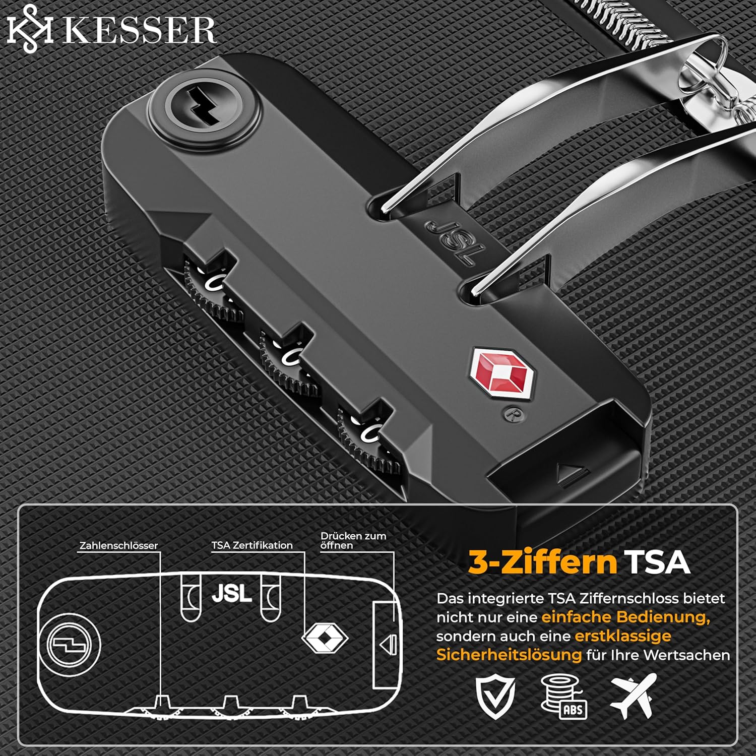 KESSER 4‑Teiliges Trolley‑Kofferset – TSA‑Schloss, 360° Rollen, Teleskopgriff inkl. Kosmetikt