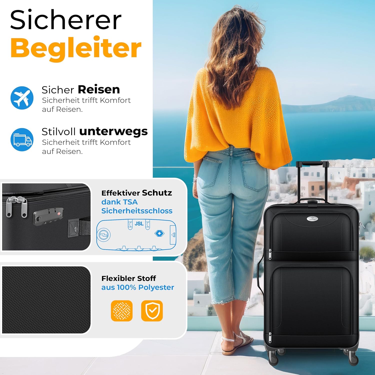 KESSER 4‑Teiliges Trolley‑Kofferset – TSA‑Schloss, 360° Rollen, Teleskopgriff inkl. Kosmetikt