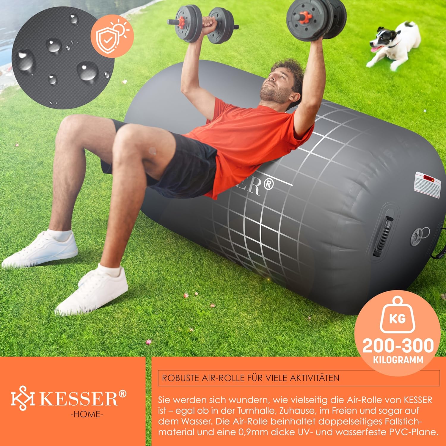 KESSER Airtrack Aufblasbare Trainingsmatte Tragetasche & elektr. Luftpumpe – Barrel‑Tumbling, Yoga