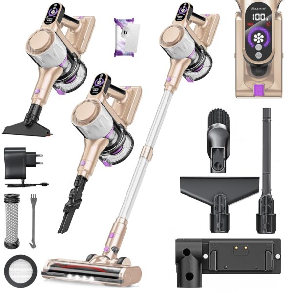 **KESSER® Akku‑Stabstaubsauger 60 Min Laufzeit leise LED‑Display Anti‑Tangle**