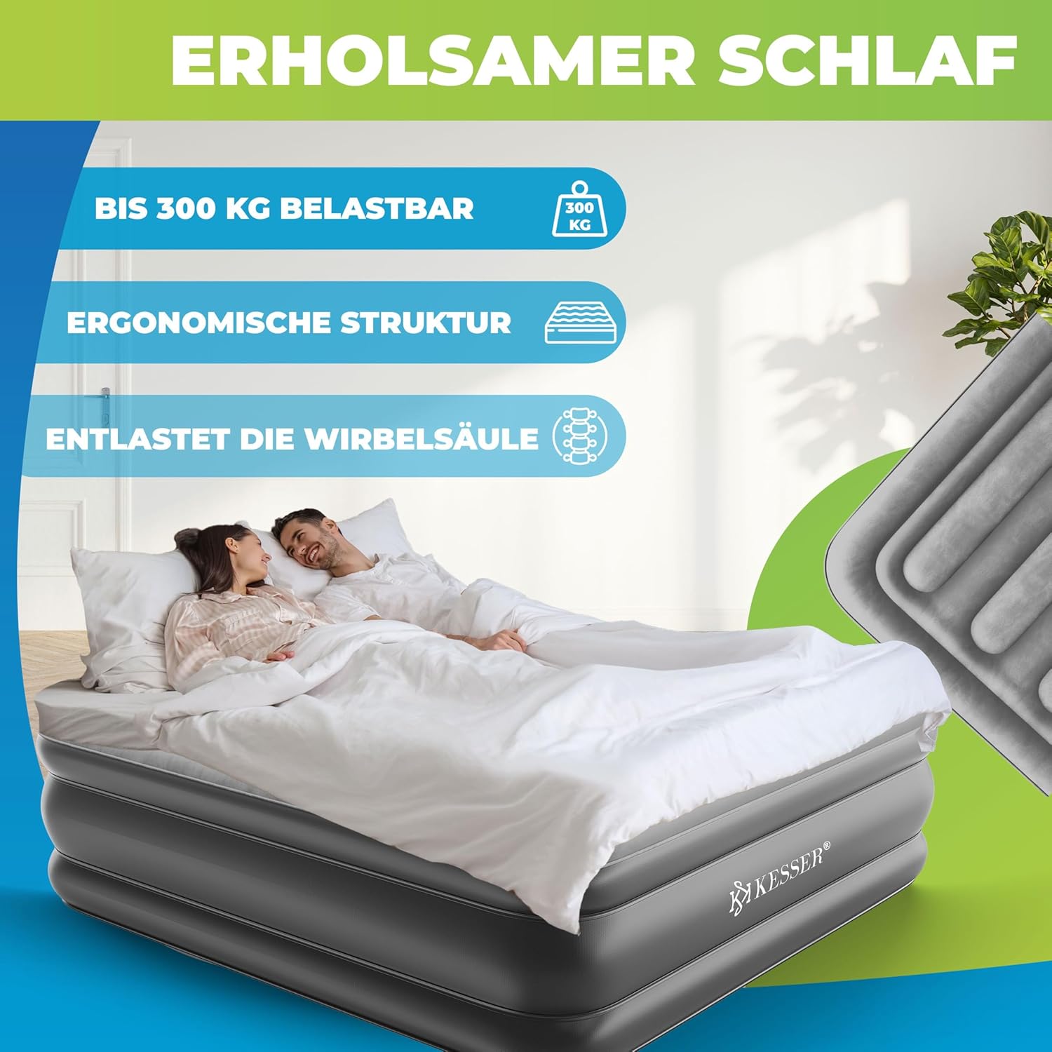 KESSER® Aufblasbare Matratze – Selbstaufblasend, mit elektr. Pumpe, 2‑Personen, Tasche