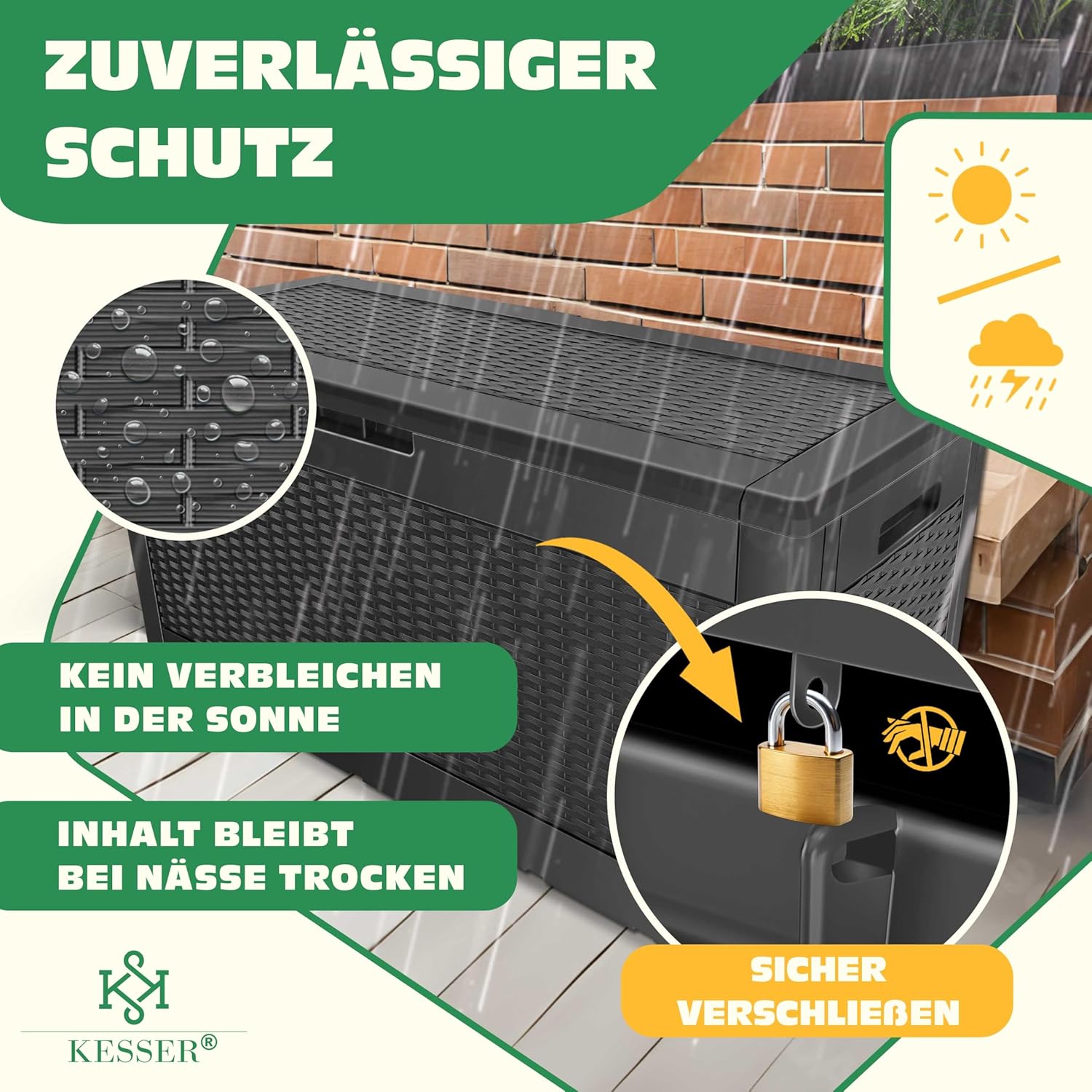 KESSER® Auflagenbox 310 L Rollen klappbarer Deckel Rattanoptik