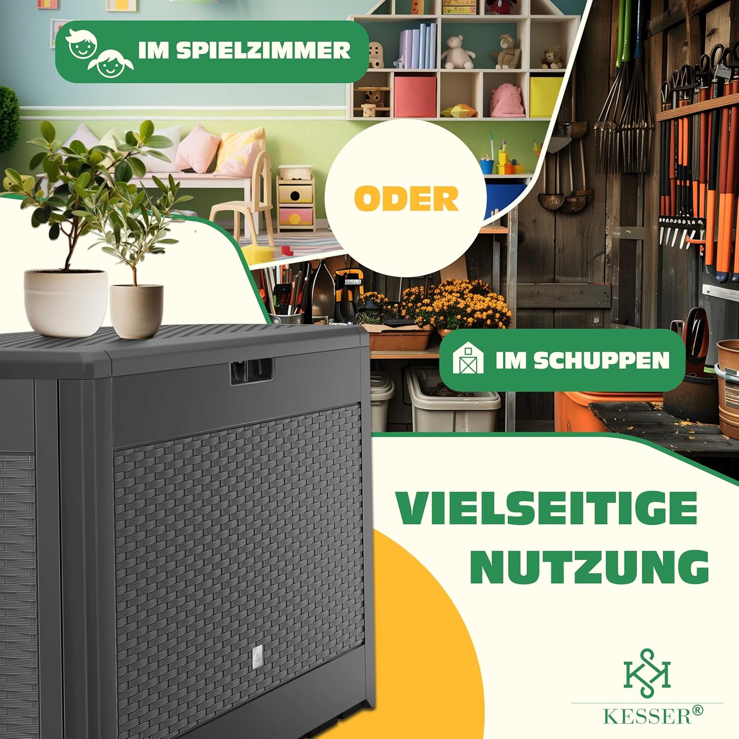 KESSER® Auflagenbox 310 L Rollen klappbarer Deckel Rattanoptik