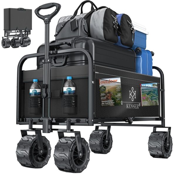 **KESSER® Bollerwagen faltbar 150 kg Tragkraft breite Vollgummireifen inkl. Netztaschen**