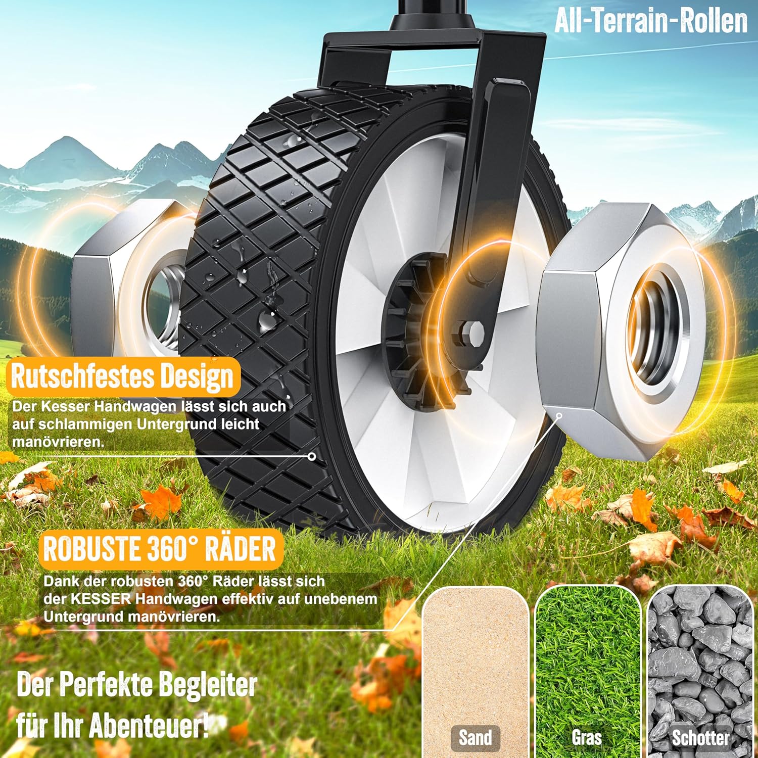 KESSER® Bollerwagen faltbar 360° drehbare Vorderräder Vollgummi‑Reifen XXL Außentasche