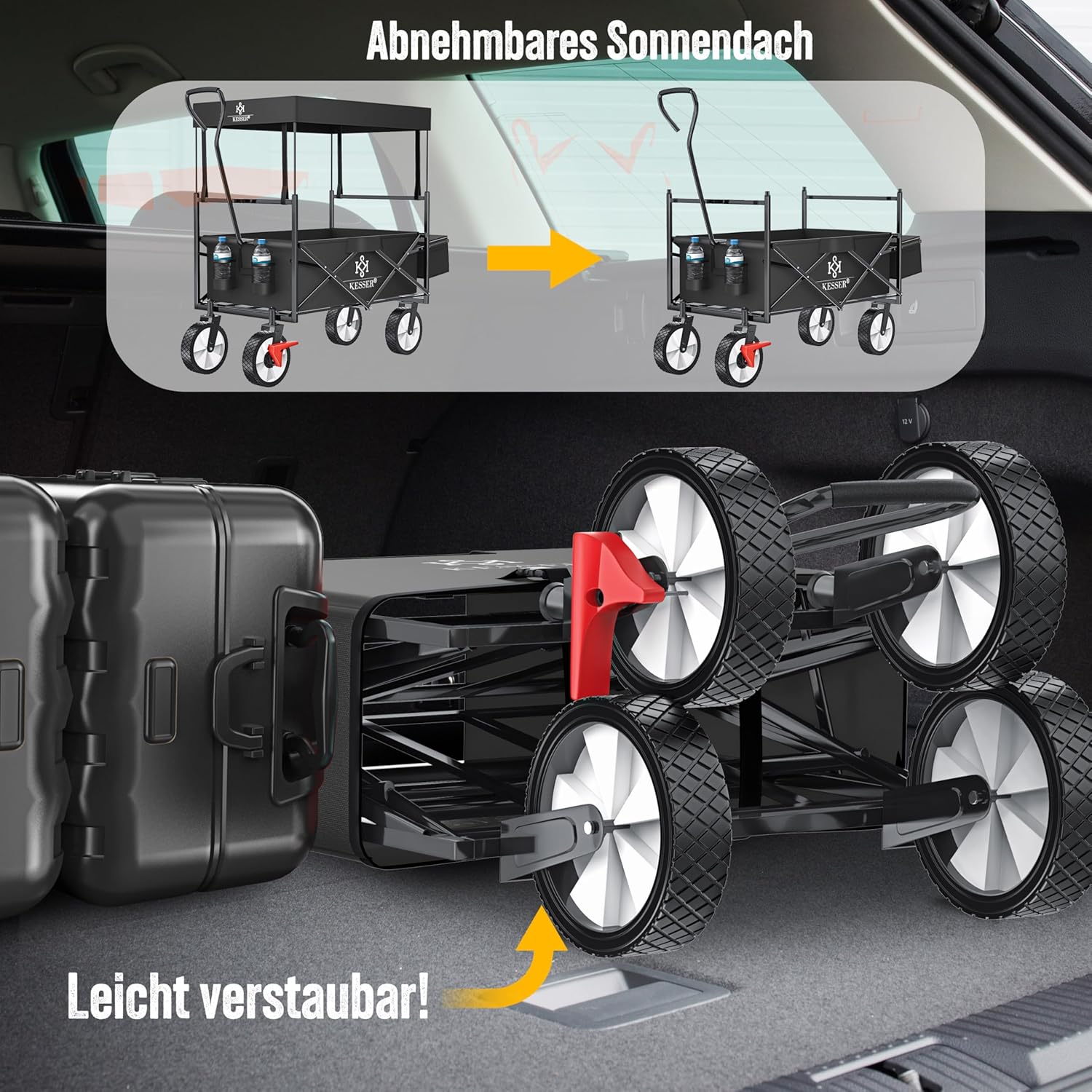 KESSER® Bollerwagen faltbar 360° drehbare Vorderräder Vollgummi‑Reifen XXL Außentasche