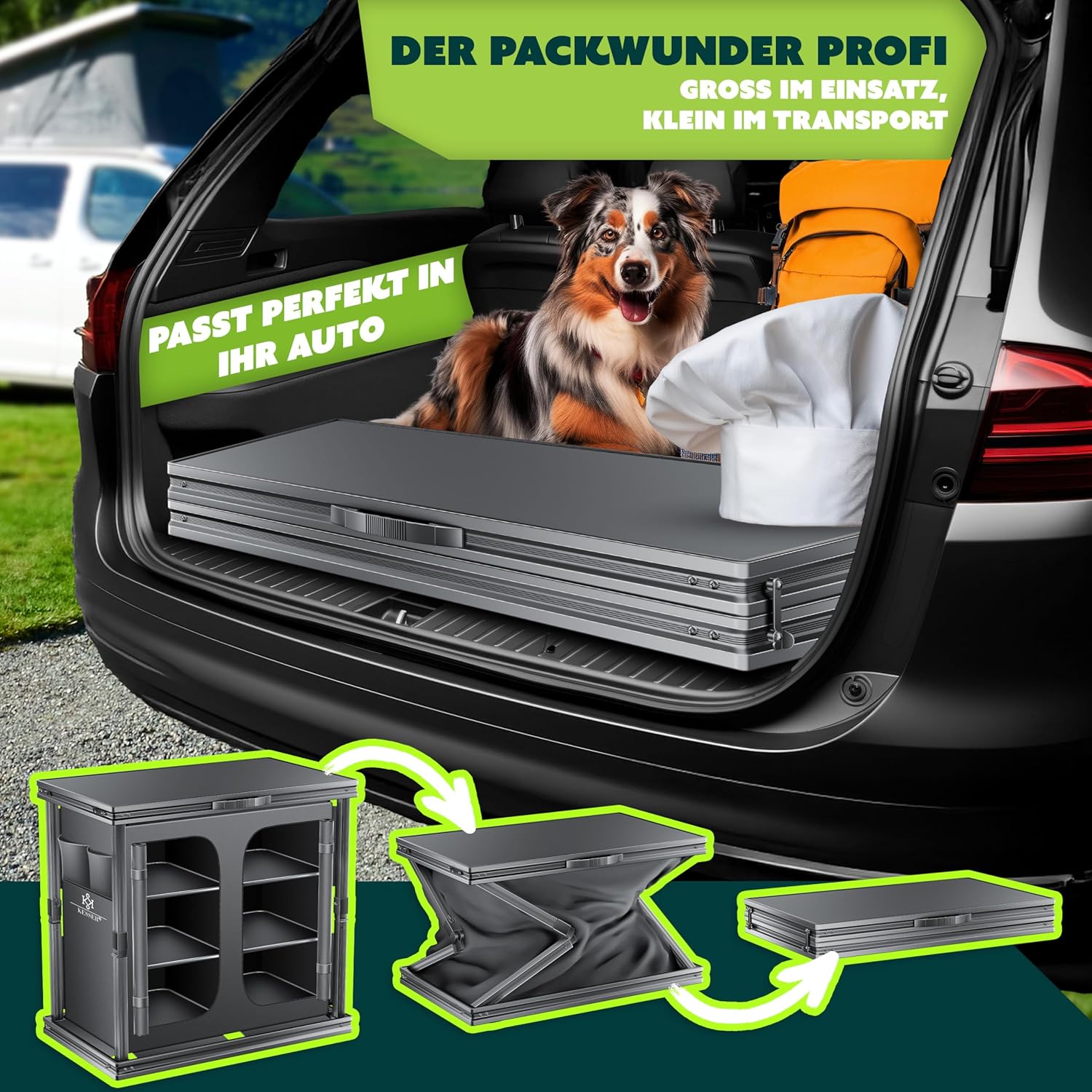 KESSER® Camping Küche faltbar 84x80 cm, Aluminiumgestell, 6 Fächer, Fliegengitter