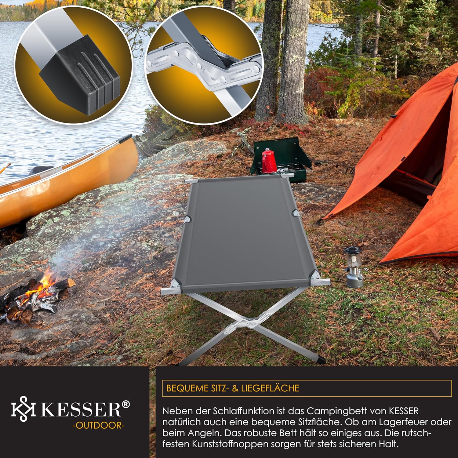 KESSER® Campingbett 190/210 cm, 150 kg, Metallrahmen, 600D Oxford