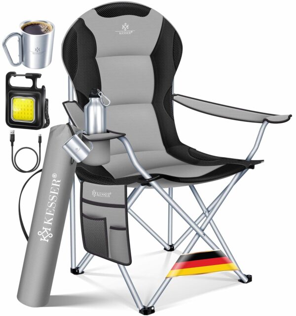 KESSER® Campingstuhl 150 kg, gepolstert mit Armlehnen, hohe Rückenlehne