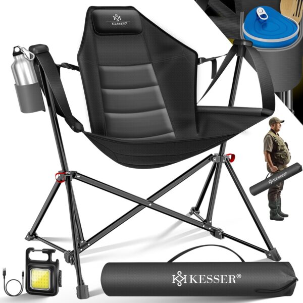 **KESSER® Campingstuhl faltbar, 160 kg, hohe Rückenlehne, Licht + Getränkehalter**