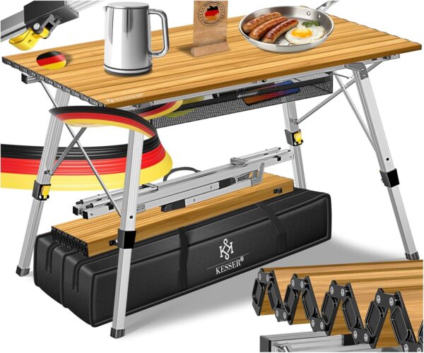KESSER® Campingtisch Aluminiumrahmen, Höhenverstellung, 120×70 cm, 50 kg, inkl. Tragetasche