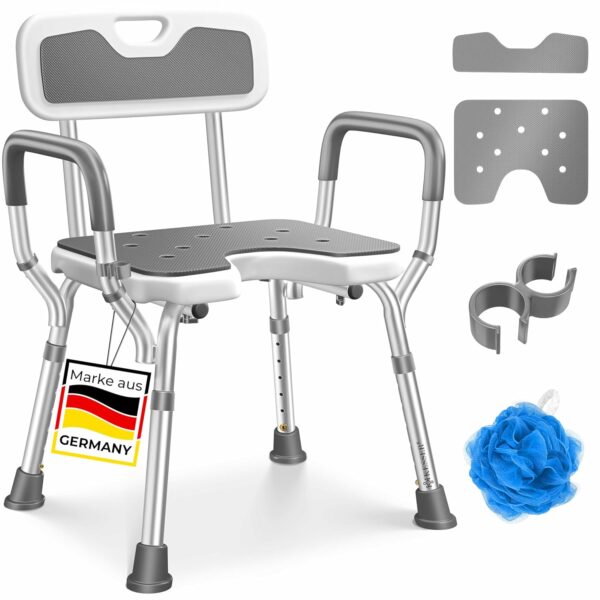 KESSER Duschhocker 150 kg, höhenverstellbar 38‑54 cm, 6 Stufen, Antirutschfuß