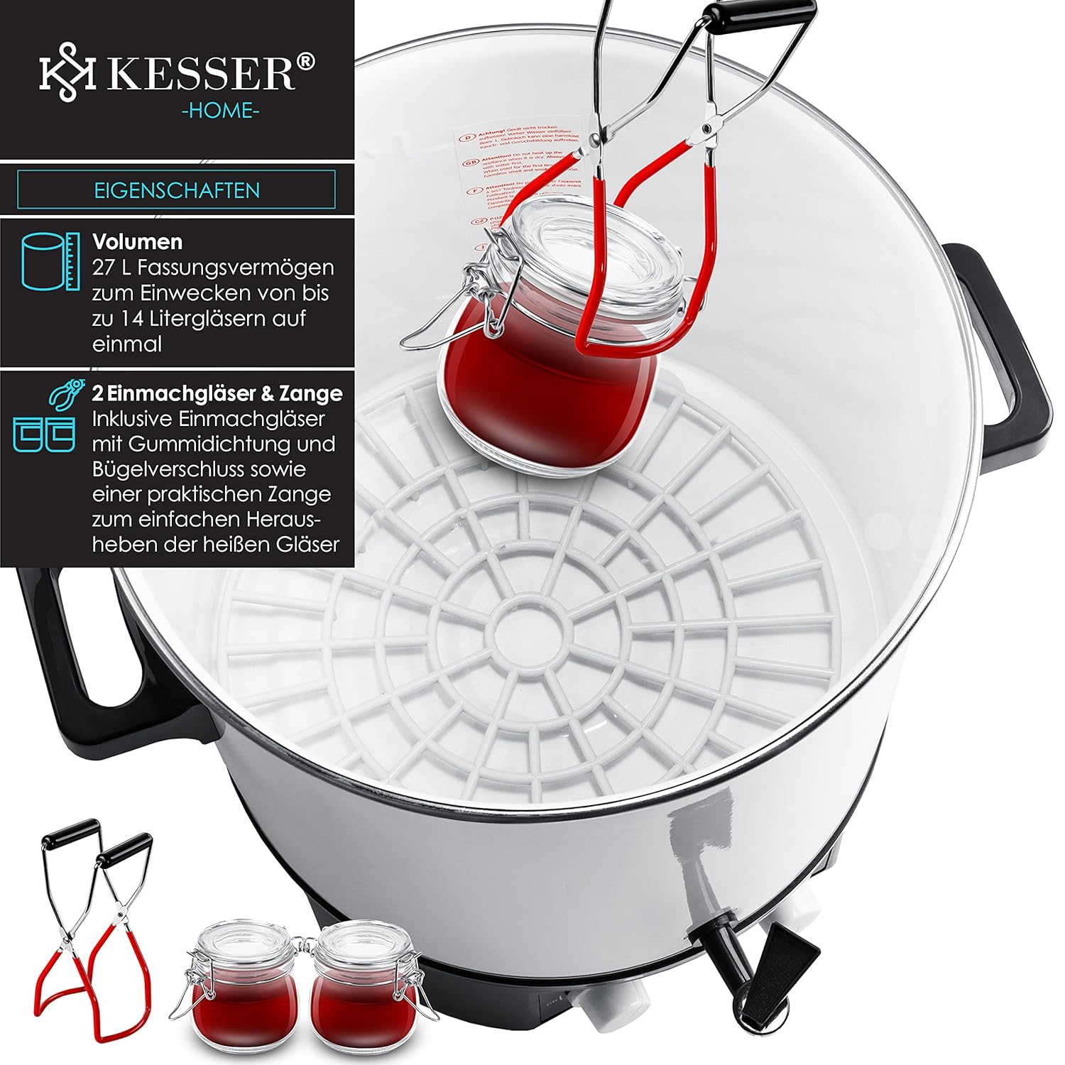 KESSER Einkochautomat 27L Edelstahl 1800W 30‑100°C Dauerbetrieb Abschaltautomatik Glühweintopf