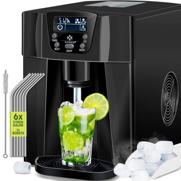 **KESSER Eiswürfelmaschine 12 kg/24 h – 6 min – 2 Würfelgrößen & LCD‑Display**