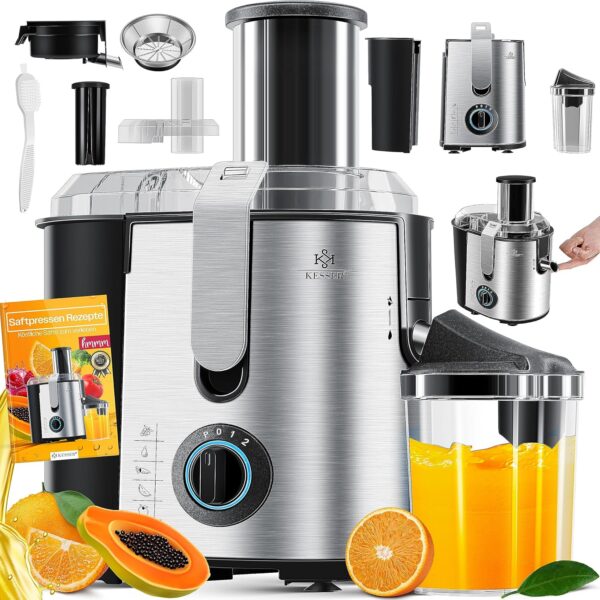 KESSER® Entsafter Edelstahl 1100W 85 mm Einfüllöffnung 3‑Stufen