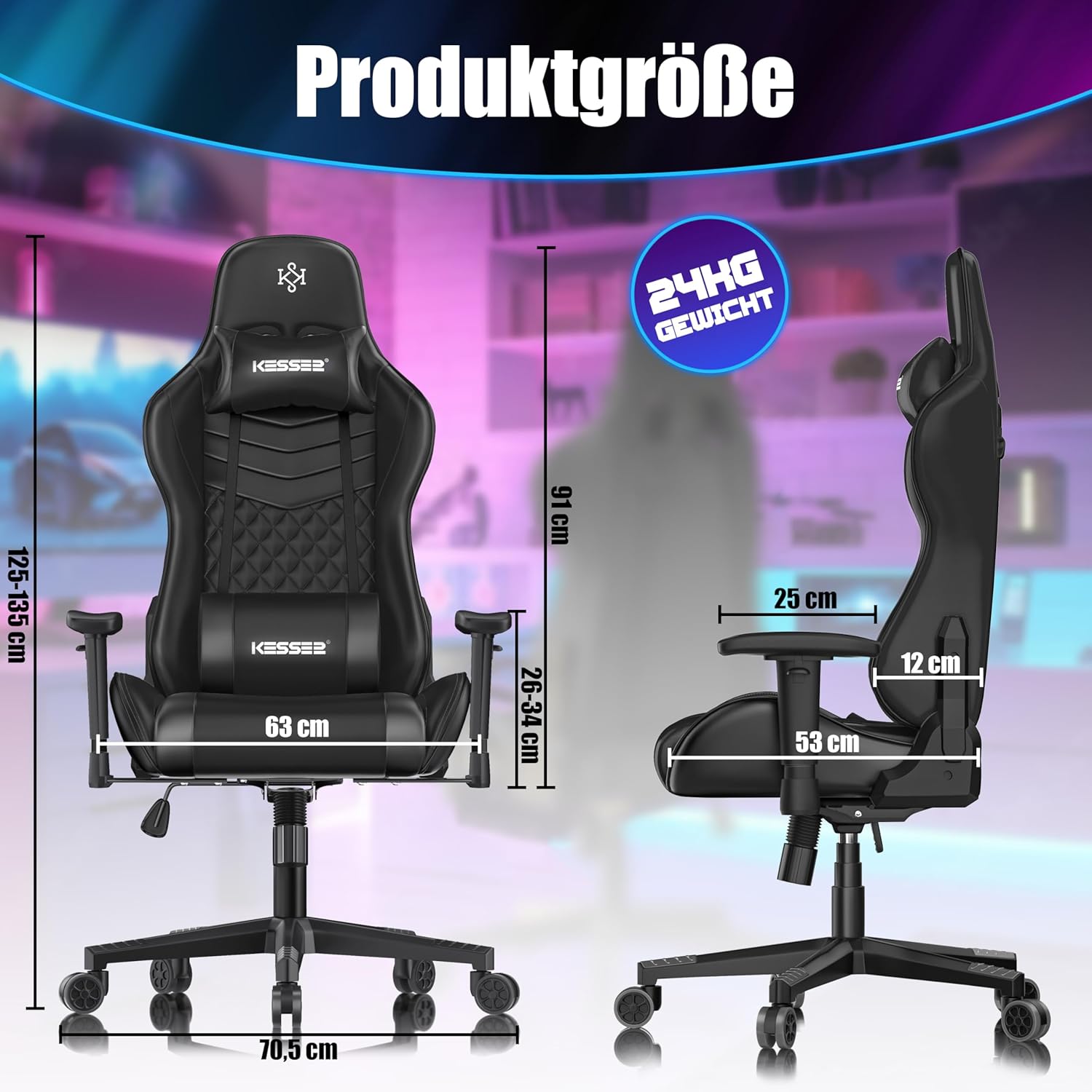 KESSER Gamingstuhl – Ergonomisch, 150 kg, , Racing‑Design