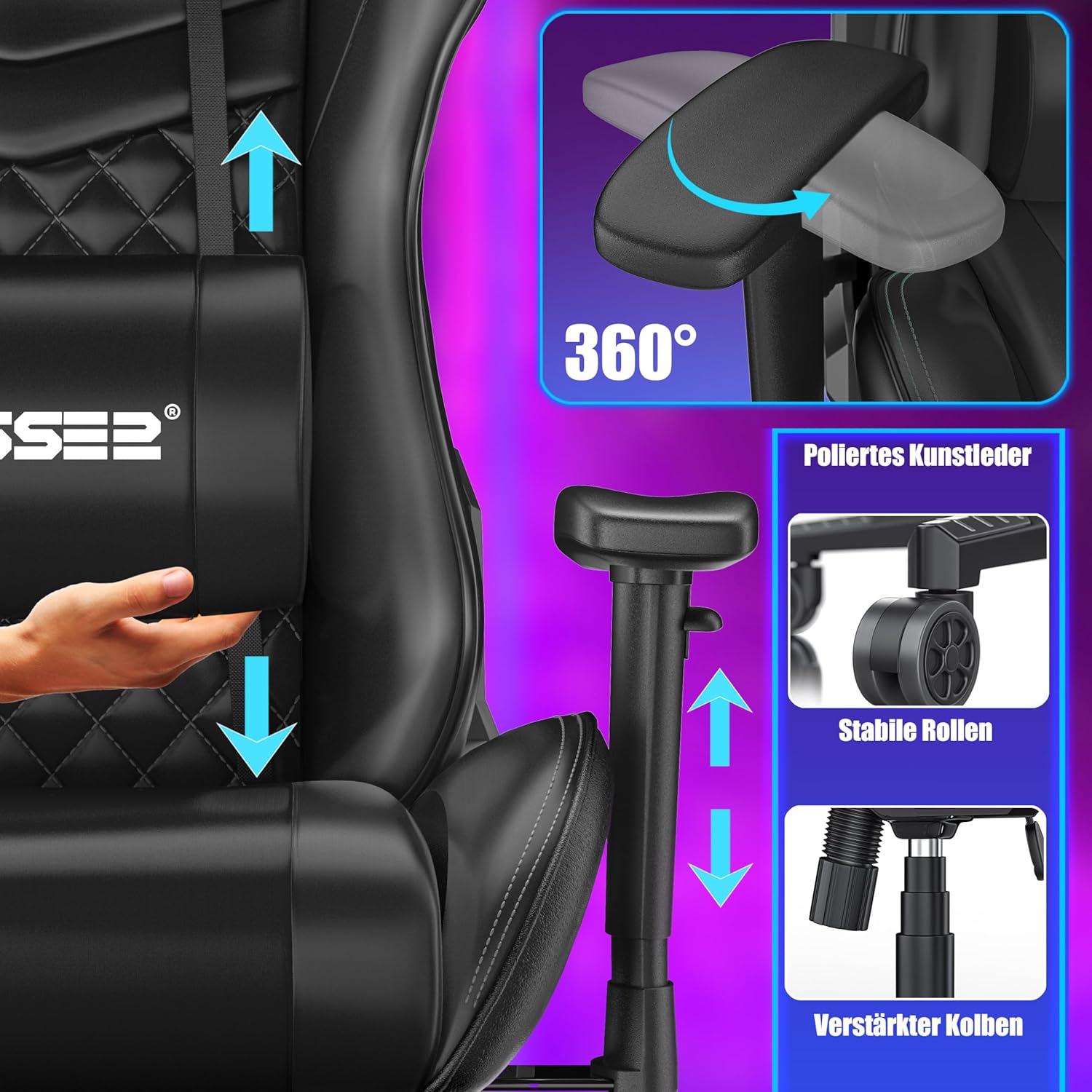 KESSER Gamingstuhl – Ergonomisch, 150 kg, , Racing‑Design