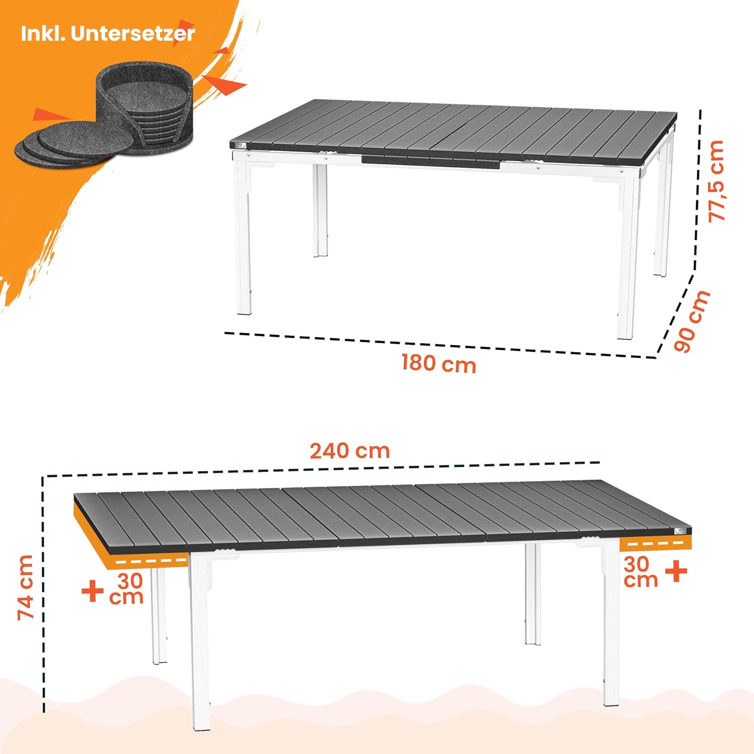 KESSER® Gartentisch 8 Pers. pulverbesch. Stahlgestell HDPE‑Platte – wetter‑UV