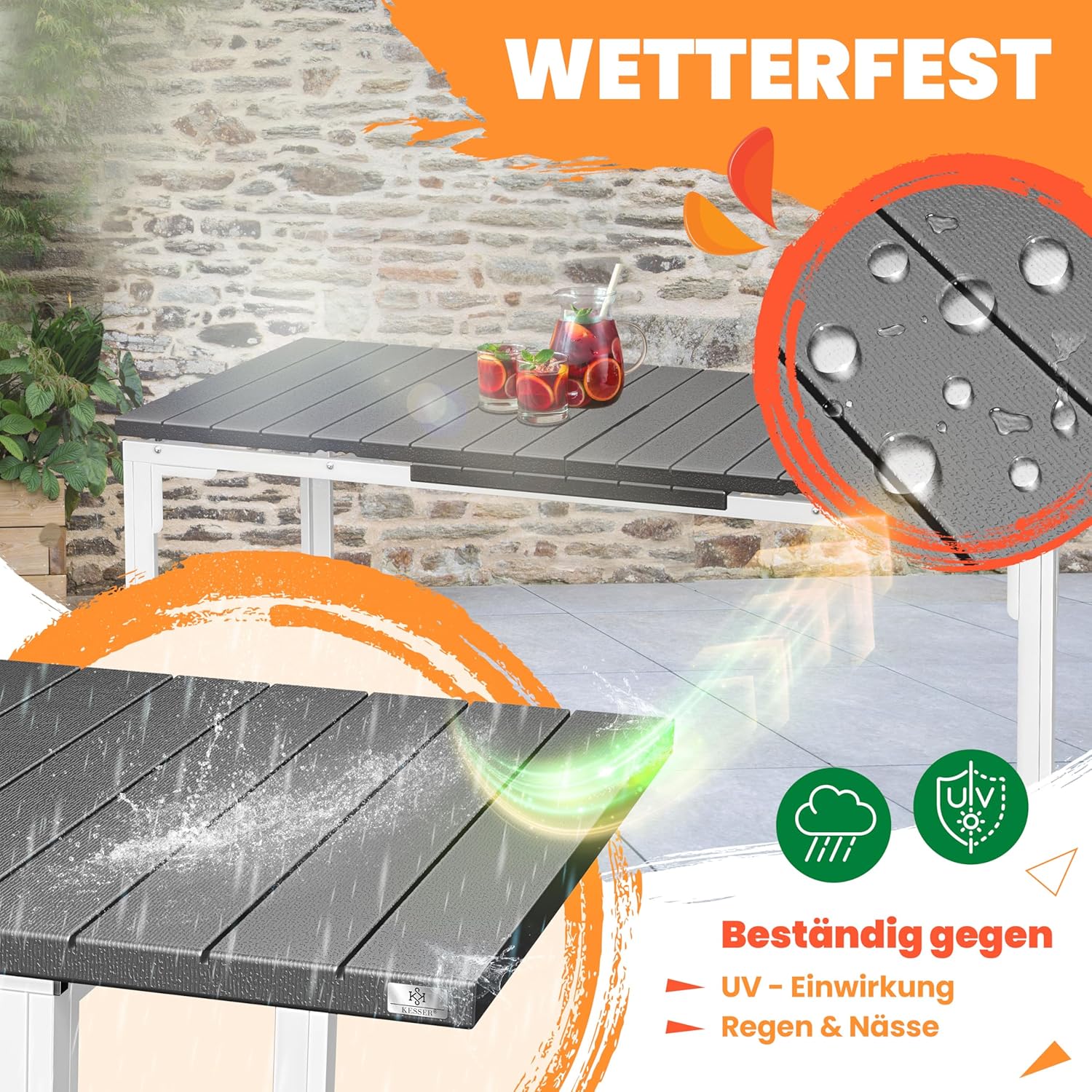 KESSER® Gartentisch 8 Pers. pulverbesch. Stahlgestell HDPE‑Platte – wetter‑UV