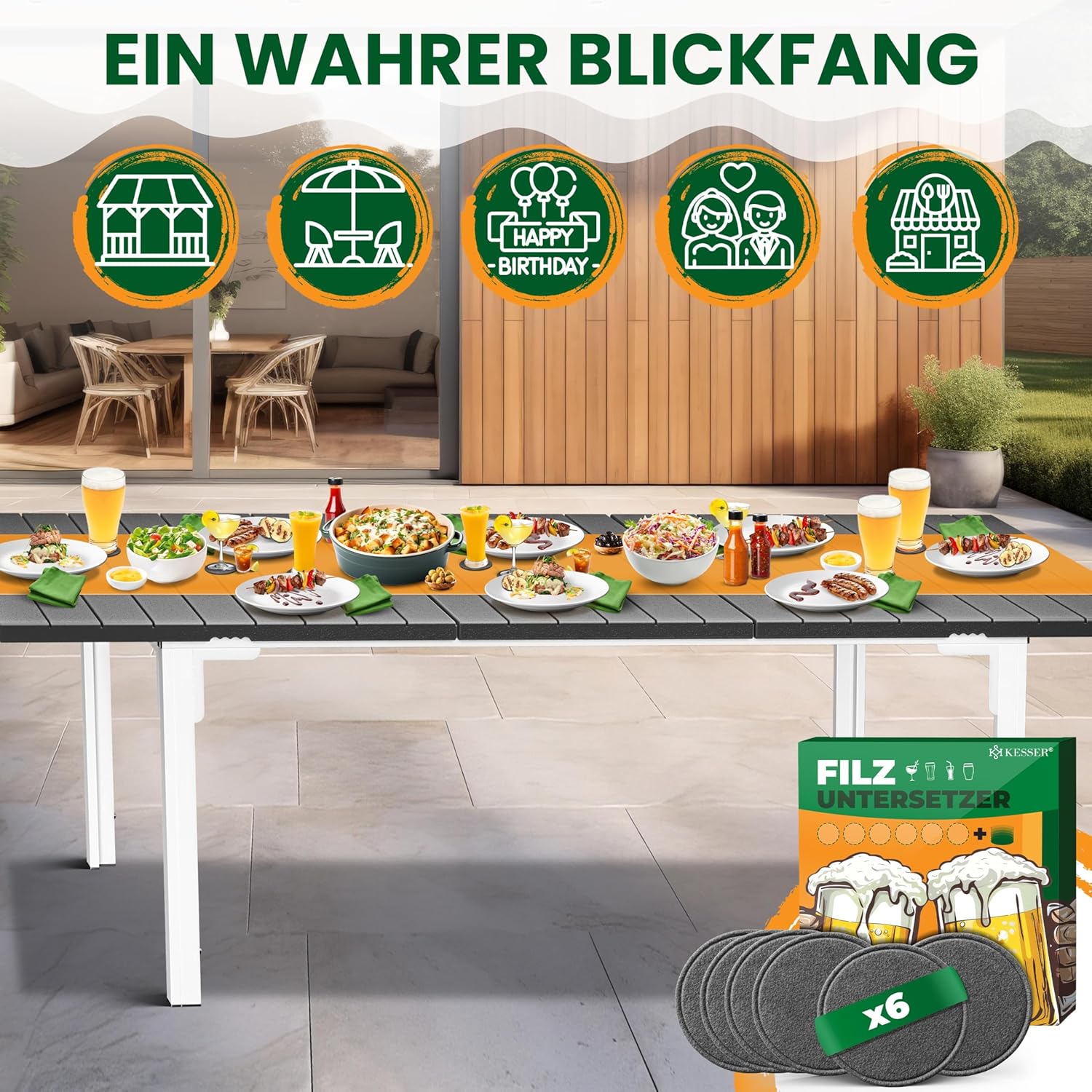 KESSER® Gartentisch 8 Pers. pulverbesch. Stahlgestell HDPE‑Platte – wetter‑UV