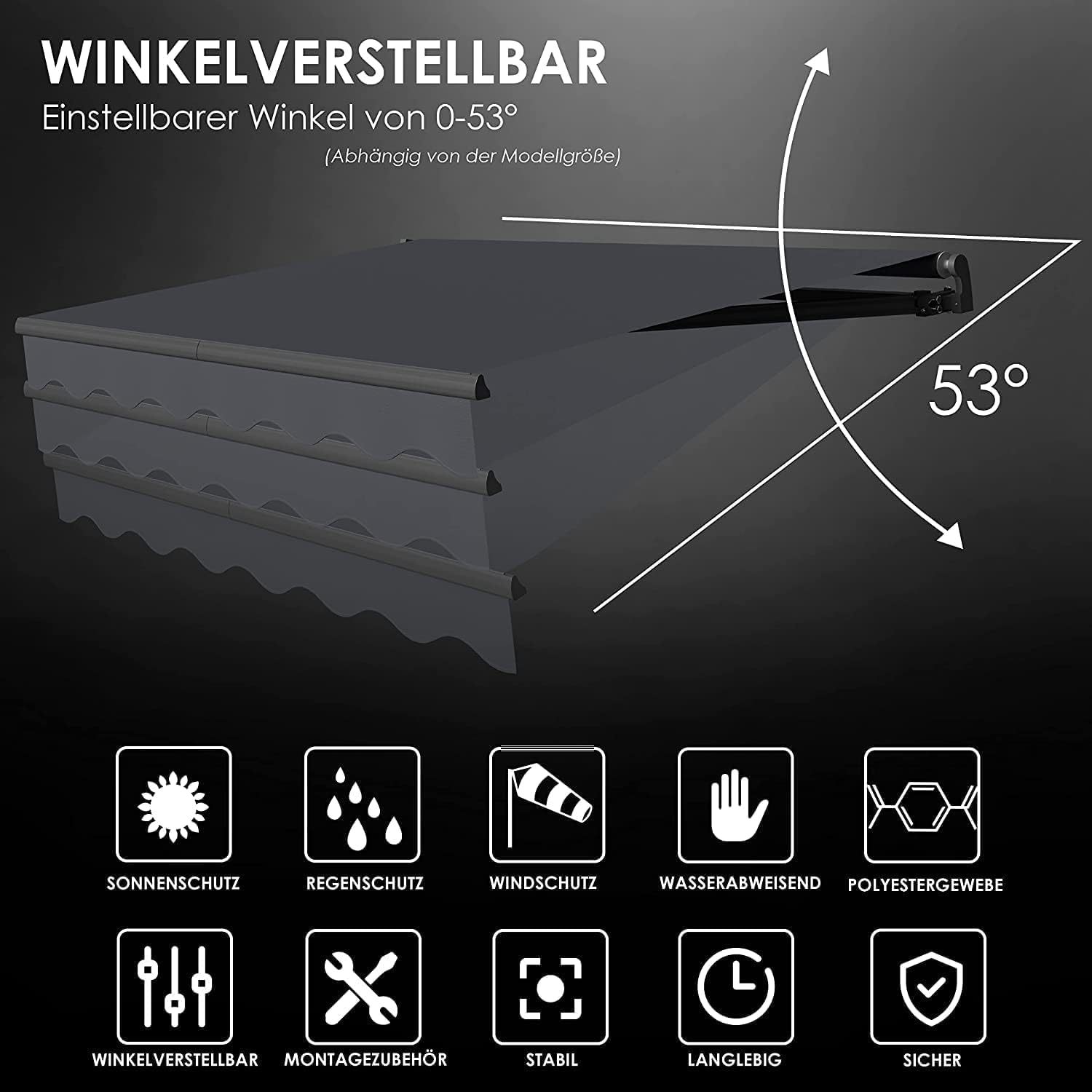 KESSER Gelenkarm‑Markise 300×250 cm – Wasserabweisend, inkl. Wandhalterung, Klemmmontage