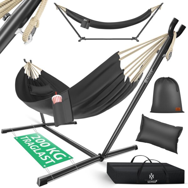 KESSER® Hängematte Doppel – 200 kg Belastung, XXL, Indoor/Outdoor, inkl. Kissen