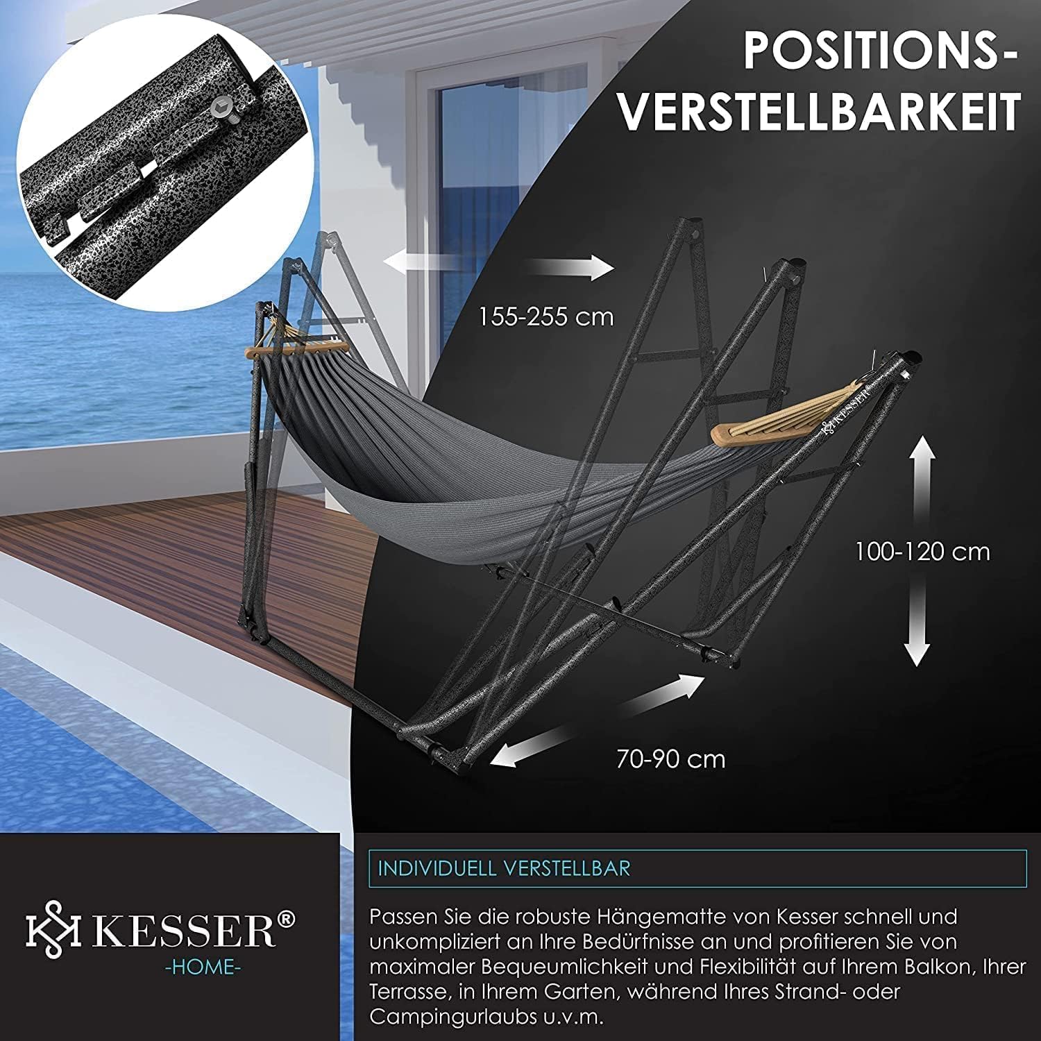KESSER Hängemattengestell Metall faltbar verstellbar Indoor/Outdoor inkl. Tragetasche