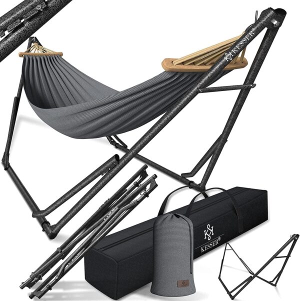 **KESSER Hängemattengestell Metall faltbar verstellbar Indoor/Outdoor inkl. Tragetasche**