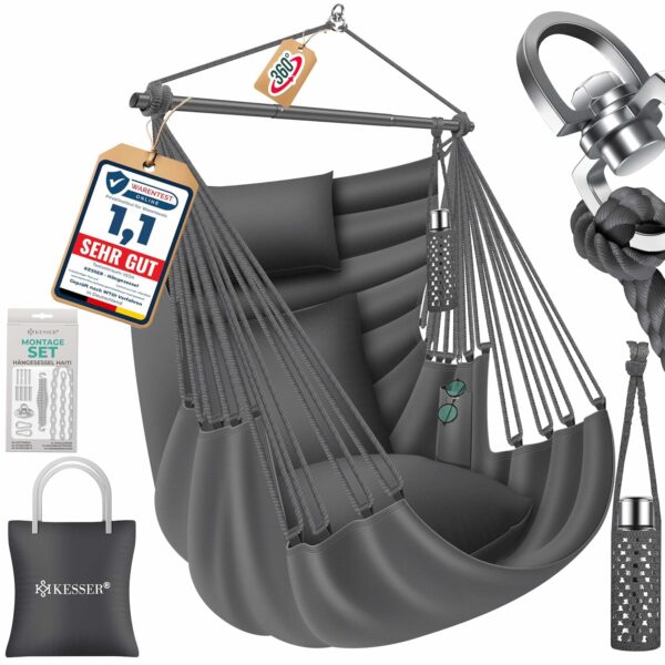 KESSER® Hängesessel 150 kg, 360° drehbar, UV‑ und wasserfest – Indoor/Outdoor