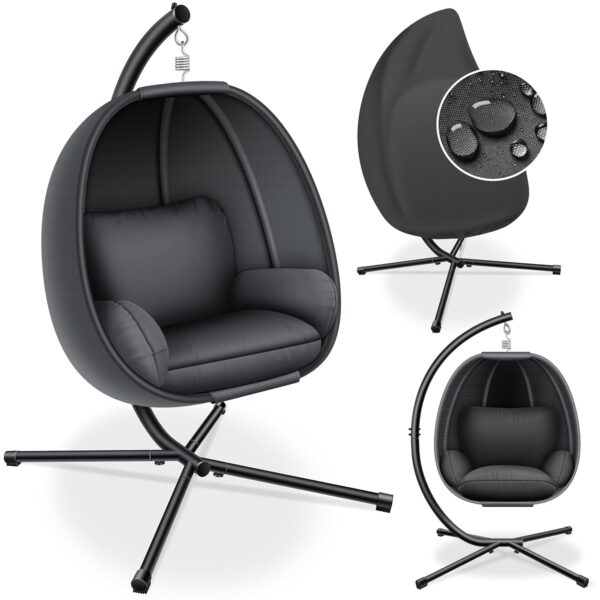 KESSER® Hängesessel Gestell, weiches Sitz‑ und Rückenkissen, wetterfeste Abdeckung – Indoor/Outdoor
