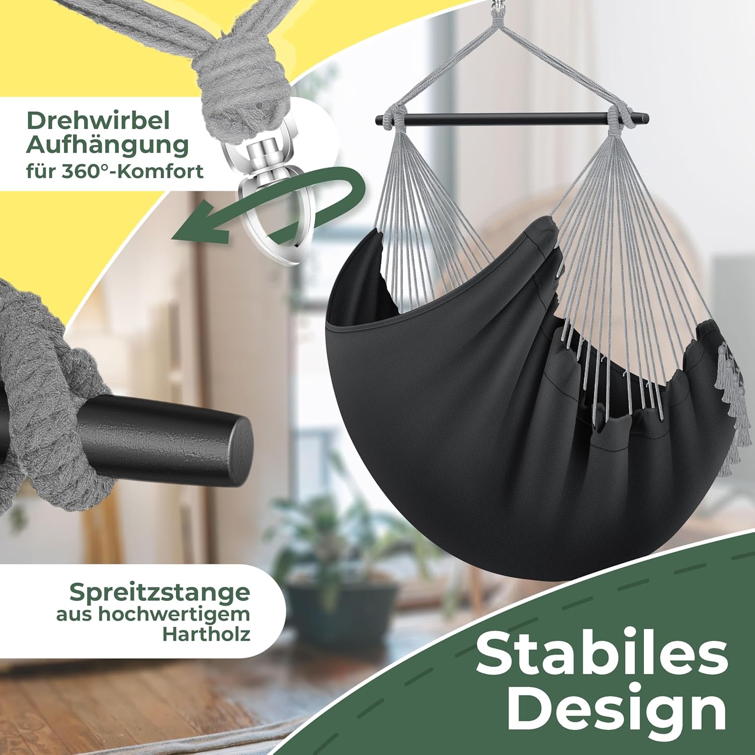 KESSER® Hängesessel XXL – 150 kg Tragkraft, Indoor‑Outdoor, mit Tragetasche & 2 Kissen