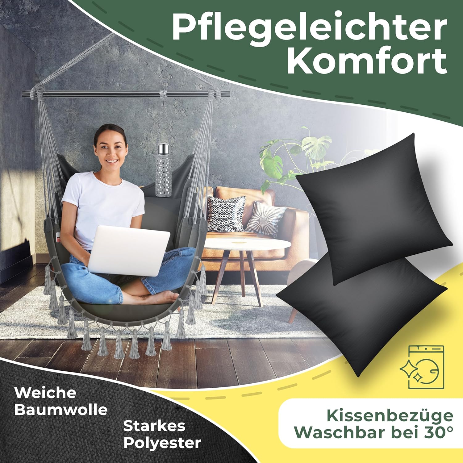 KESSER® Hängesessel XXL – 150 kg Tragkraft, Indoor‑Outdoor, mit Tragetasche & 2 Kissen