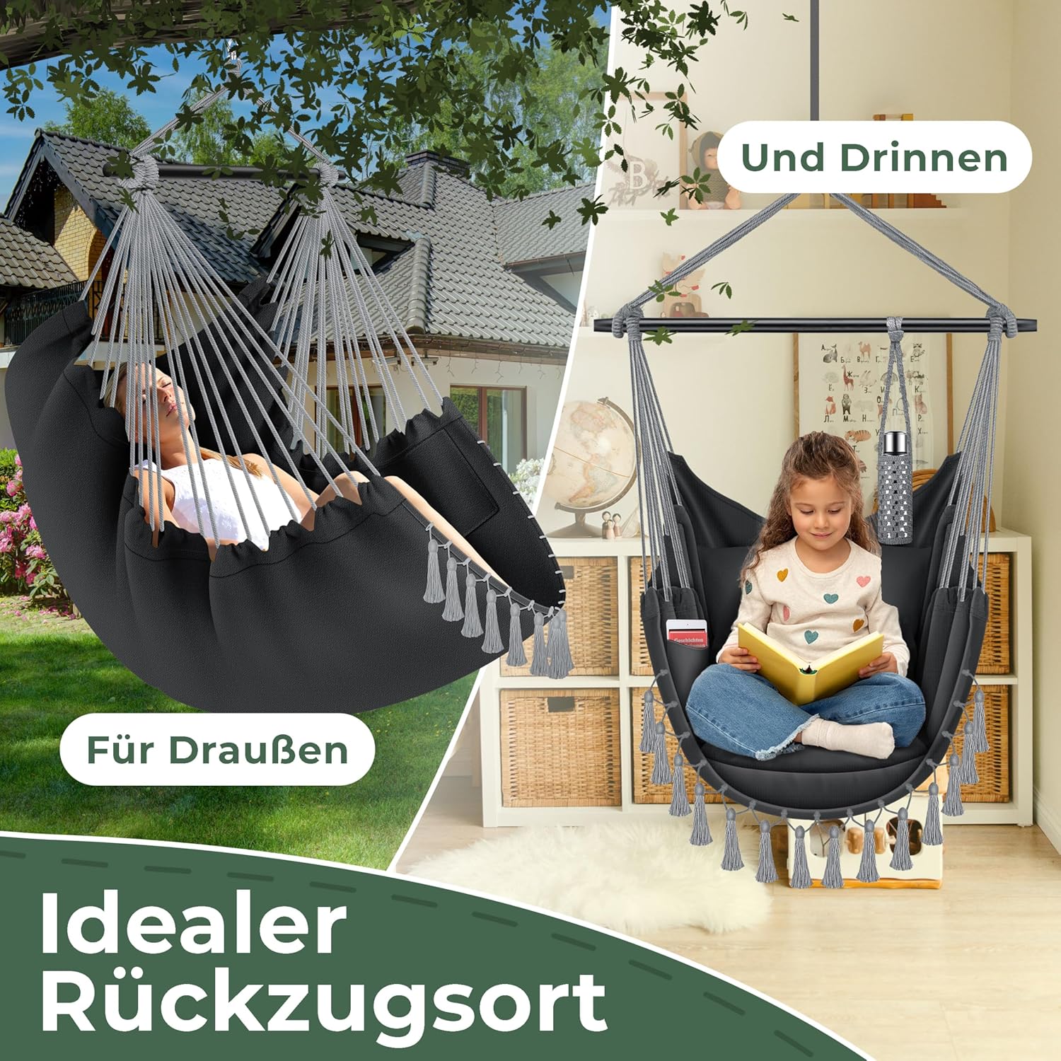 KESSER® Hängesessel XXL – 150 kg Tragkraft, Indoor‑Outdoor, mit Tragetasche & 2 Kissen