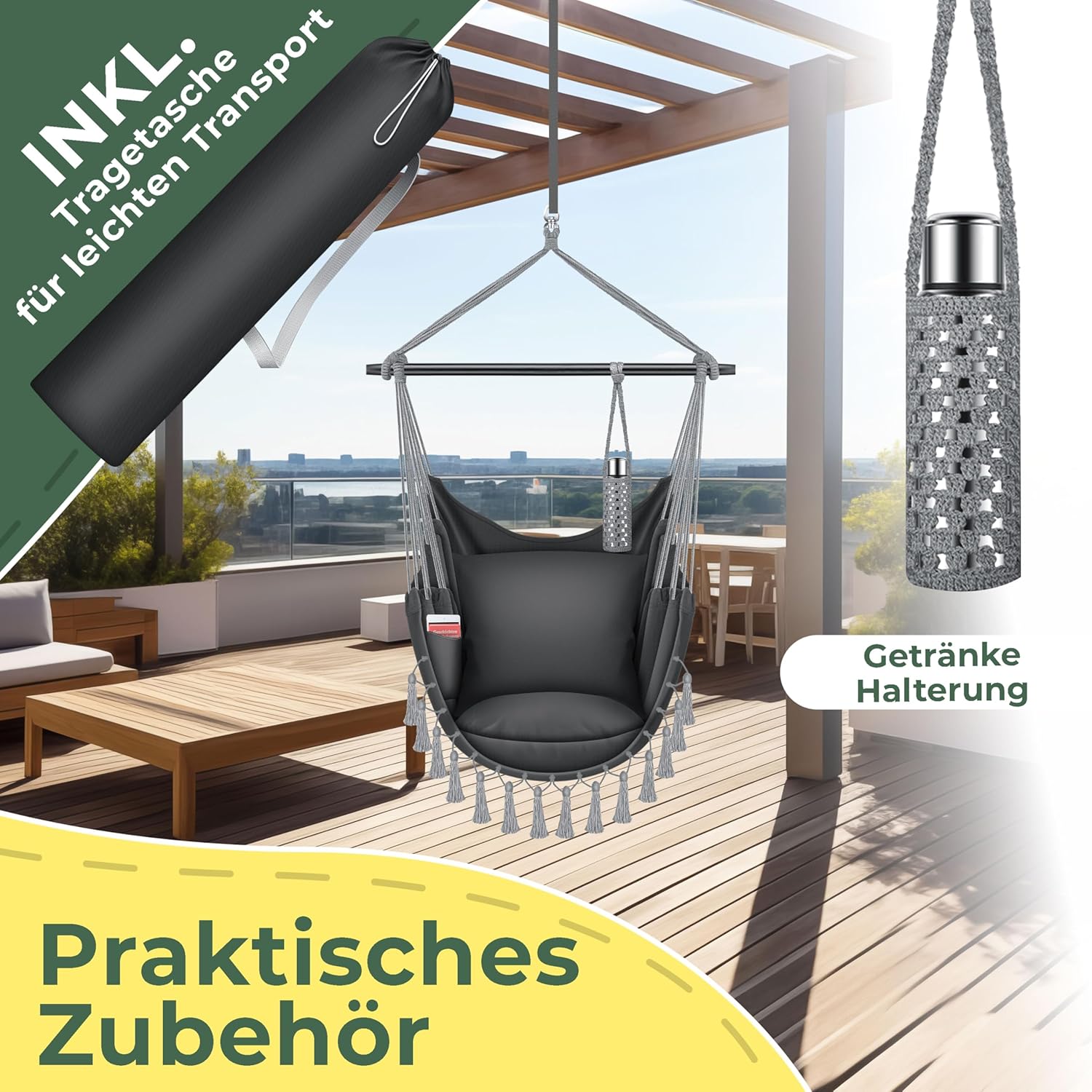 KESSER® Hängesessel XXL – 150 kg Tragkraft, Indoor‑Outdoor, mit Tragetasche & 2 Kissen