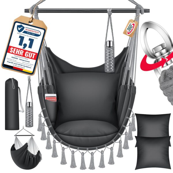 **KESSER® Hängesessel XXL – 150 kg Tragkraft, Indoor‑Outdoor, mit Tragetasche & 2 Kissen**