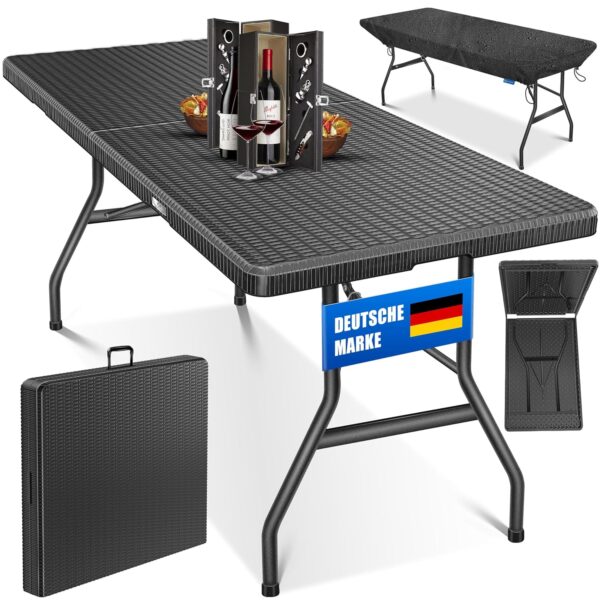 KESSER® Klapptisch 183x76 cm Rattan‑Optik – Garten & Balkon, 6 Personen
