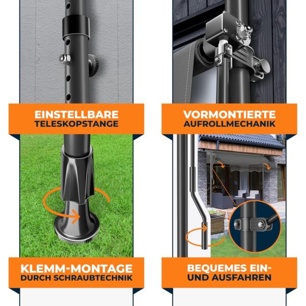 KESSER® Klemmmarkise Handkurbel – UV‑beständig, höhenverstellbar, ohne Bohren