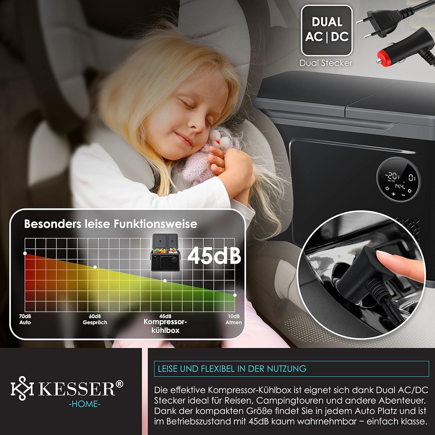 KESSER® Kompressor Kühlbox 2in1 – Kühl & Gefrier bis -20 °C, LED‑Touch