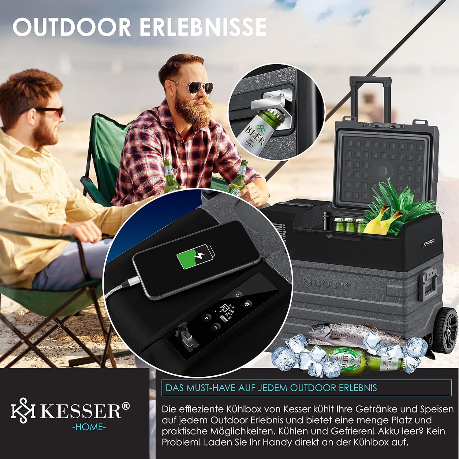 KESSER Kompressor Kühlbox 52 L – APP‑Steuerung, -20 °C, 12/24 V/230 V