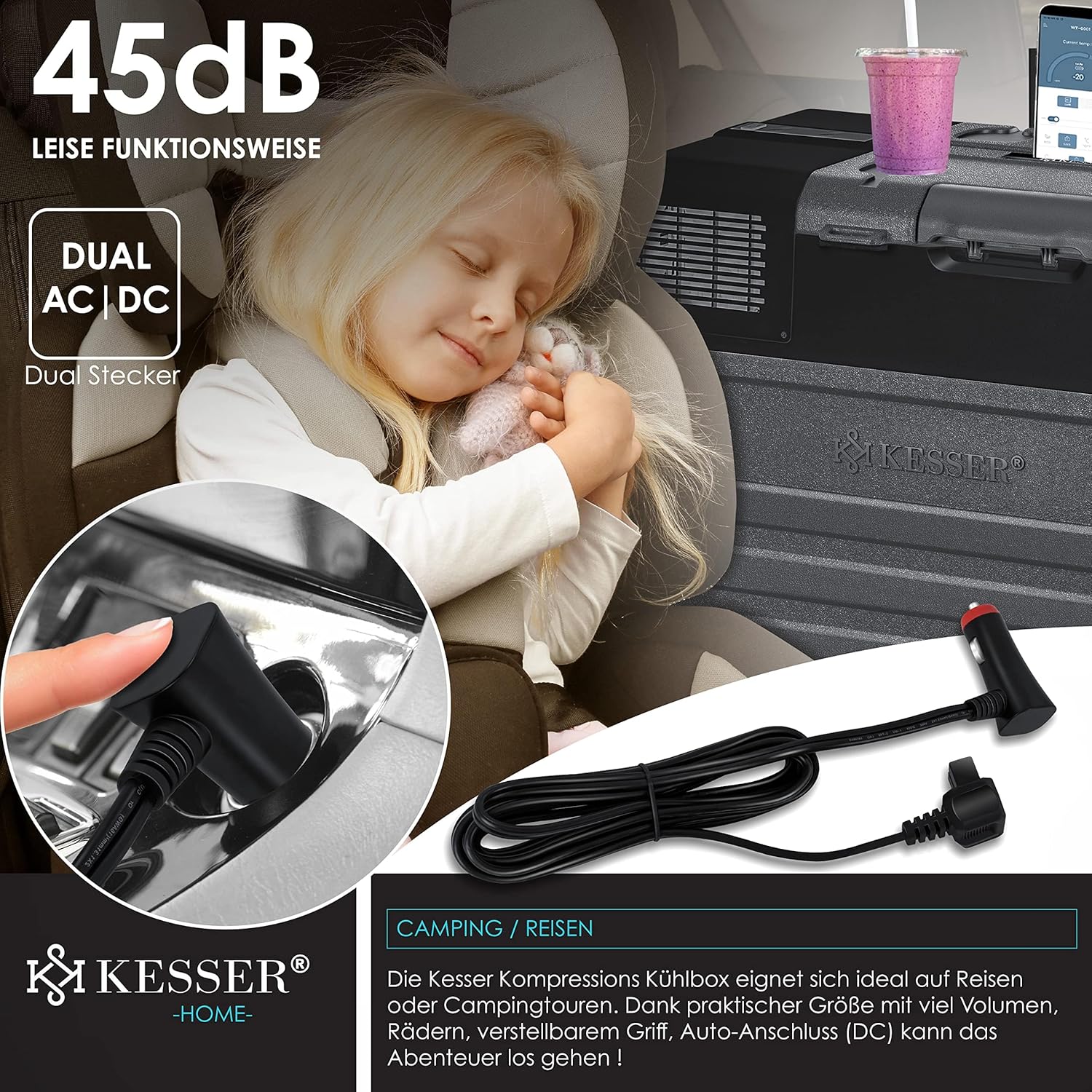 KESSER Kompressor Kühlbox 52 L – APP‑Steuerung, -20 °C, 12/24 V/230 V
