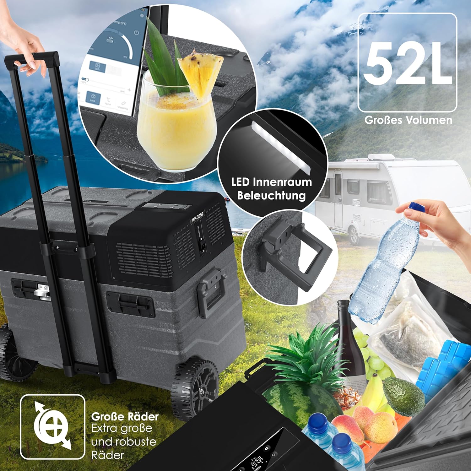 KESSER Kompressor Kühlbox 52 L – APP‑Steuerung, -20 °C, 12/24 V/230 V