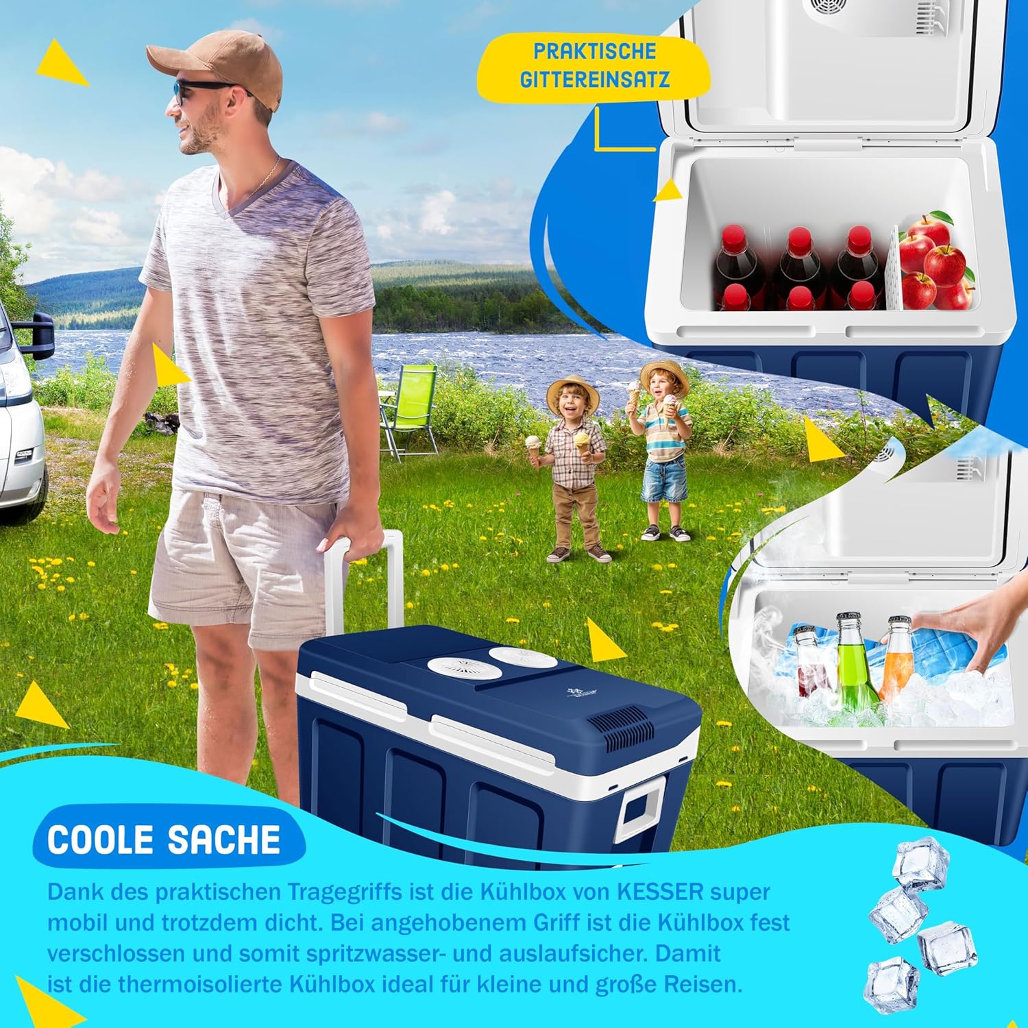 KESSER Kühlbox 40L thermo‑elektrisch – kühlt & wärmt, 12/230 V, Rollen