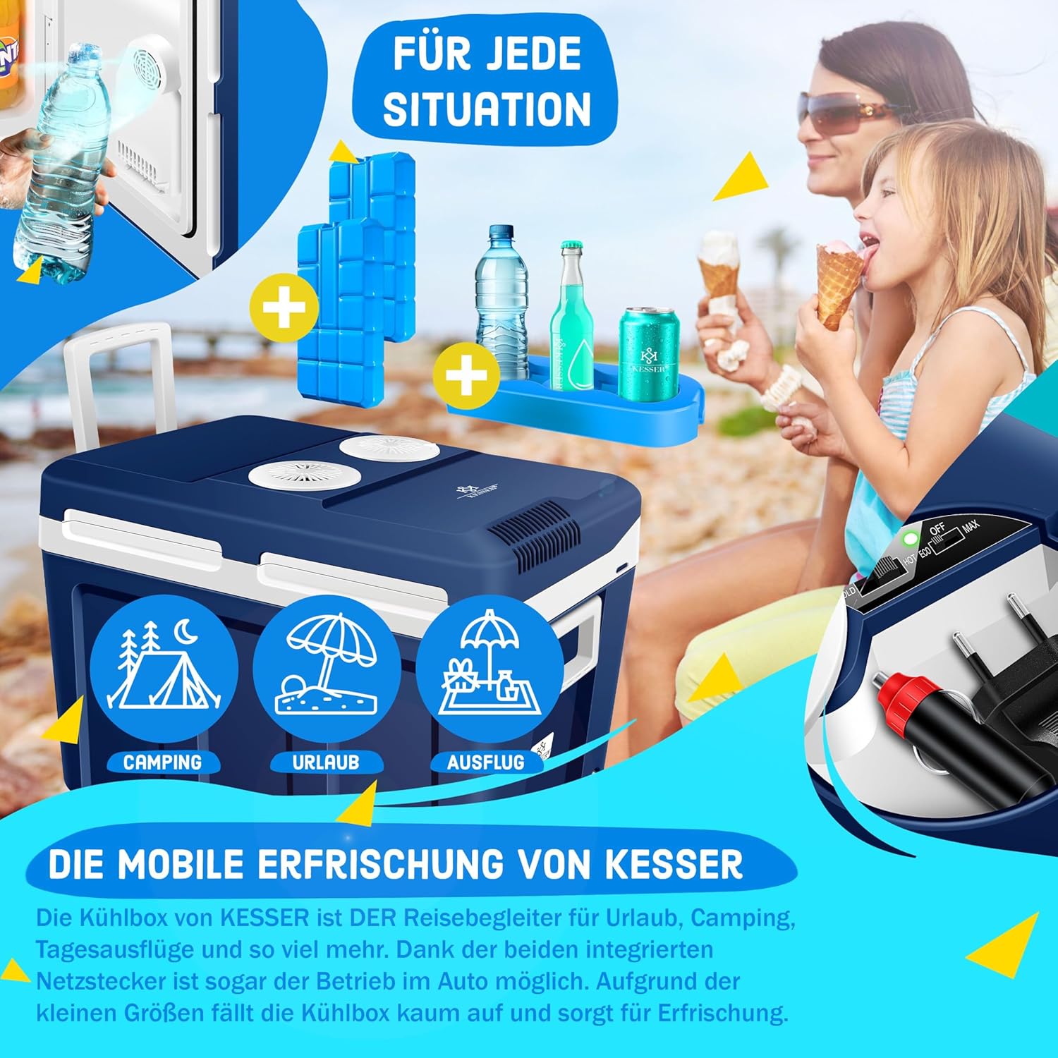 KESSER Kühlbox 40L thermo‑elektrisch – kühlt & wärmt, 12/230 V, Rollen
